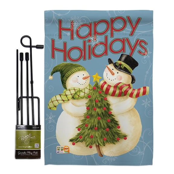 Breeze Decor BD-XM-GS-114102-IP-BO-D-US12-AM 13 x 18.5 in. Happy Holidays Tree Winter Christmas Impressions Decorative Vertical Double Sided Garden Flag Set with Banner Pole