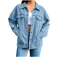 thumbnail image 6 of cocolona Womens Oversized Denim Jacket Long Sleeve Button Down Classic Jean Jacket Loose Fit Trucker Coat, 6 of 7