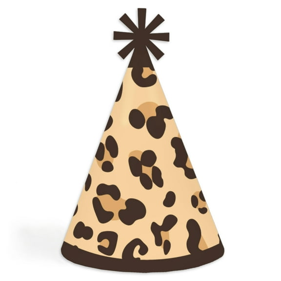 Big Dot of Happiness Leopard Print - Cone Happy Birthday Party Hats for Kids and Adults - Set of 8 (Standard Size)