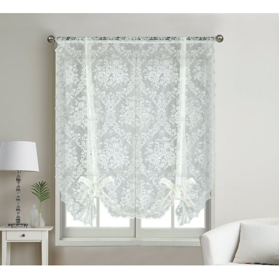 Kate Aurora Country Farmhouse Shabby Farmhouse Floral Lace Tie Up Curtain Shade - Assorted Colors