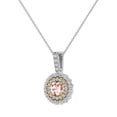thumbnail image 3 of Round Cut Pink Morganite Double Halo 2 Tone Necklace 14K Gold 1.10 CTW (G,I1), 3 of 4