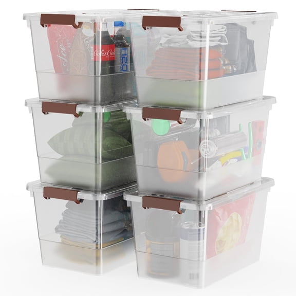 WYT 32 Quart Clear Storage Bins with Lids, Plastic Stackable Storage Box with Latch, 6-Pack
