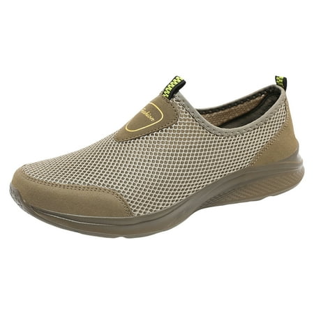 Huesdet Men s Slip On Walking Shoes  Arch Support Casual Sneakers  Lightweight Comfortable Boat Loafers(Khaki 8.5)