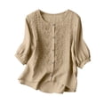 thumbnail image 2 of Brown Shirts for Womens 3/4 Sleeve Fall Slim Fit Basic Shirt Layer for Office, 2 of 6
