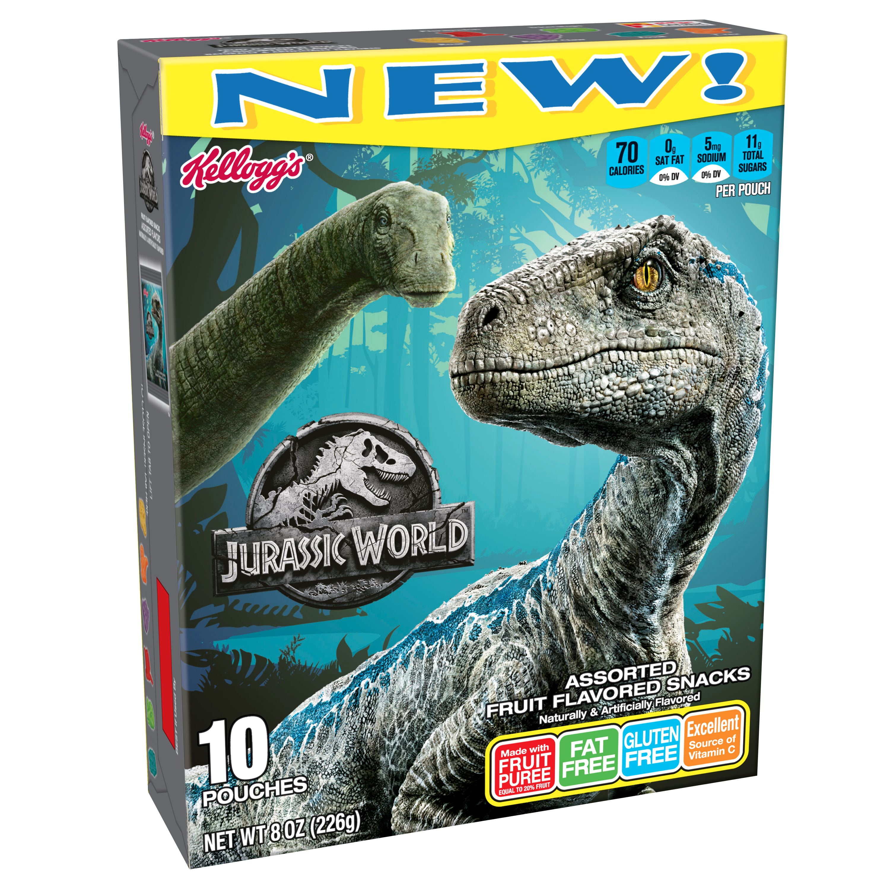 Kellogg's Jurassic World Assorted Fruit Flavored Snacks Pouches 8 oz 10