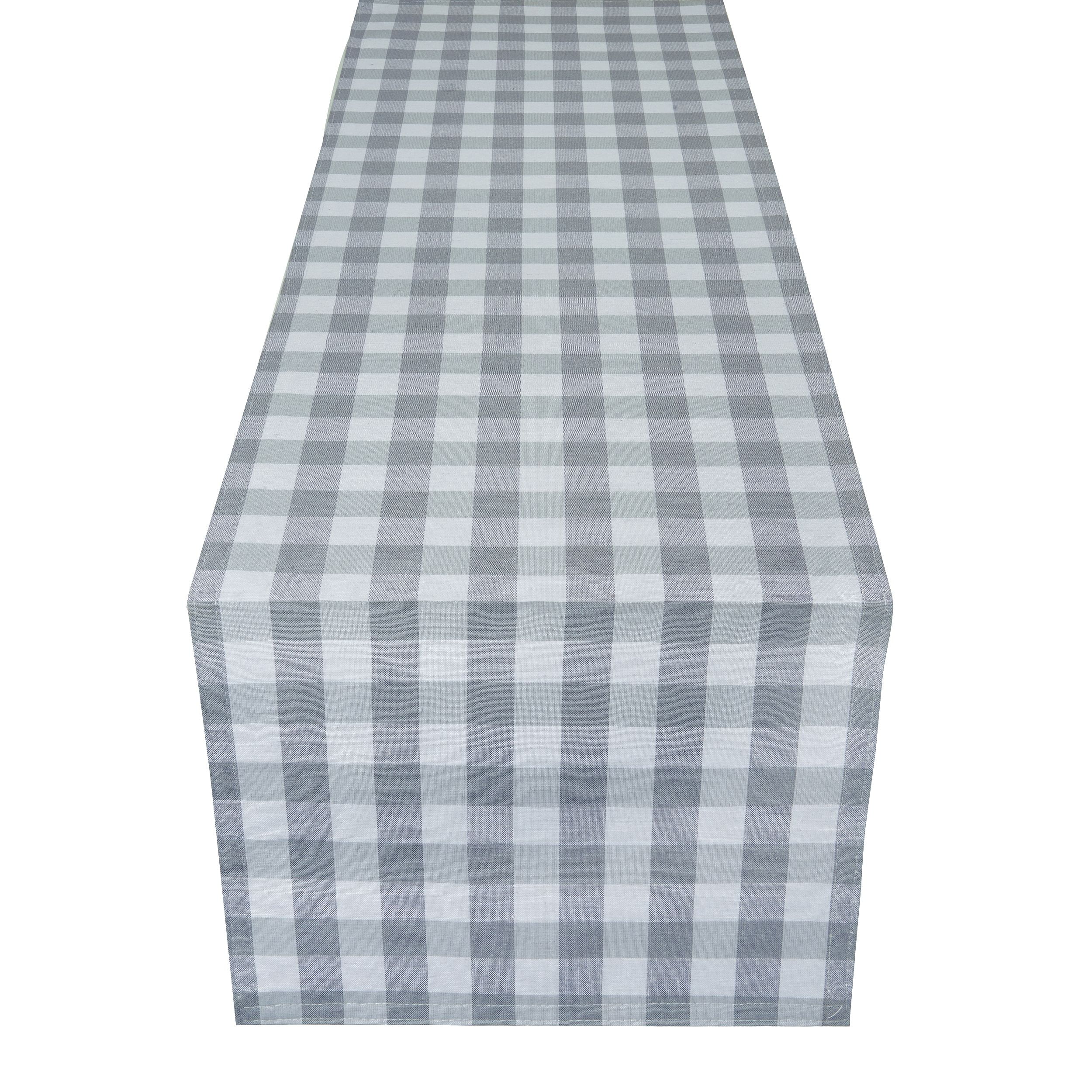 Choice of 2 Sizes Gray & White Gingham Check Rib Weave Cotton Table Runner 