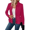 thumbnail image 3 of Women'S Pearl Trim Blazer Open Front Long Sleeve Shawl Collar Elegant Suits Jackets Rose Red L, 3 of 7