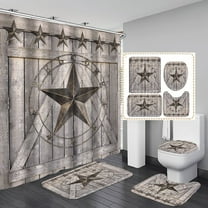 Vintage Brown Western Texas Star Shower Curtain Set Primitive Berry Star Beige Plaid Rustic Wooden Board Country Bathroom Set