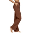 thumbnail image 4 of Women's Boho High Waist Wide Leg Linen Pants Lightweight Loose Summer Vacation Pants Coffee XL, 4 of 5