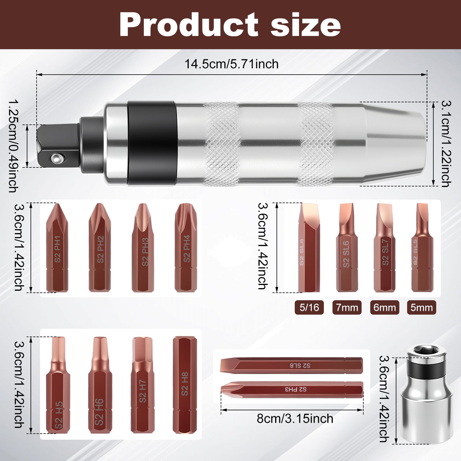 Hand Impact Screwdriver Set Reversible Manual Impact Driver Tool For Rusted Frozen Screws (silver )