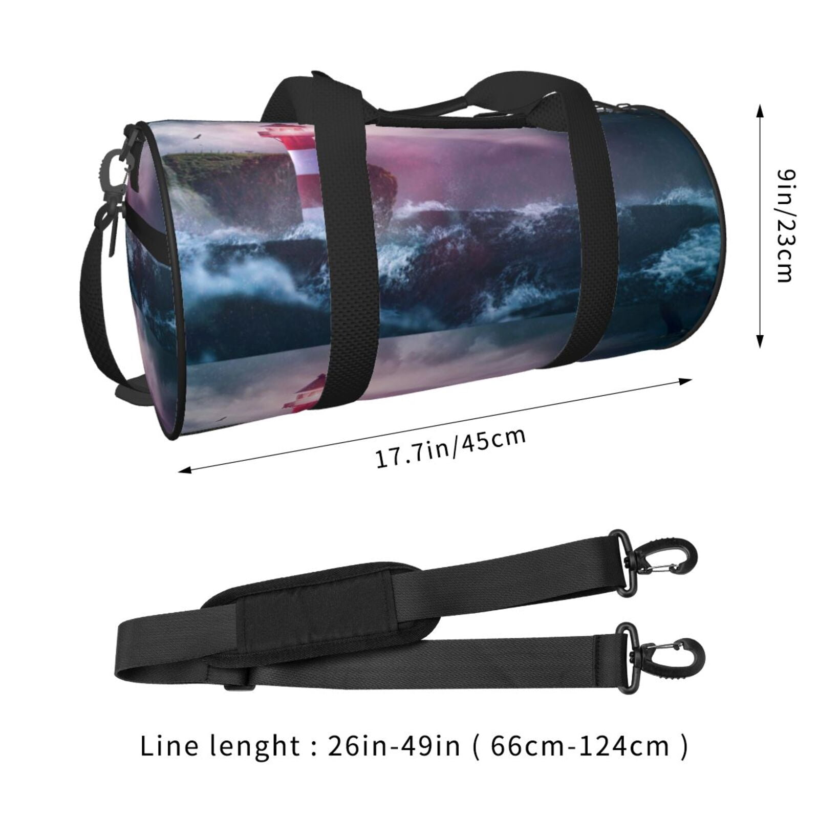 Vsdgher lighthouse Waves Torrential Rain 45L Foldable Duffel Bag, Sports Gym Bag,Overnight Bag, Portable Weekender Bag for Airplanes
