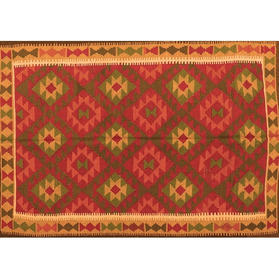 Ahgly Company Indoor Rectangle Oriental Orange Traditional Area Rugs, 2' x 3'