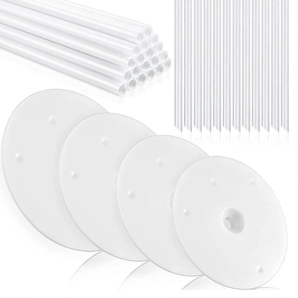 Juego de 36 varillas de plástico para pasteles, 20 varillas de soporte blancas para pasteles y 4 piezas de separadores de pasteles.