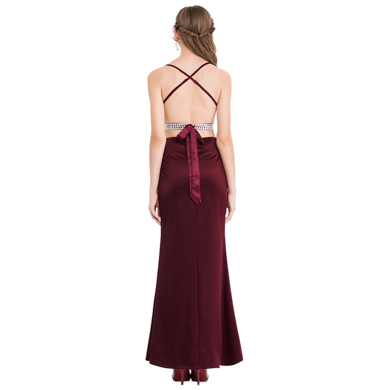 Angel-fashions Women's Sweetheart Neck Open Back Criss Cross Spaghetti  Strap Satin Dress Sleeveless Off Shoulder Backless Cut Out Beading Decor  Waist Bow Tie Back Slit Evening Party Gown X-Large - Walmart.com