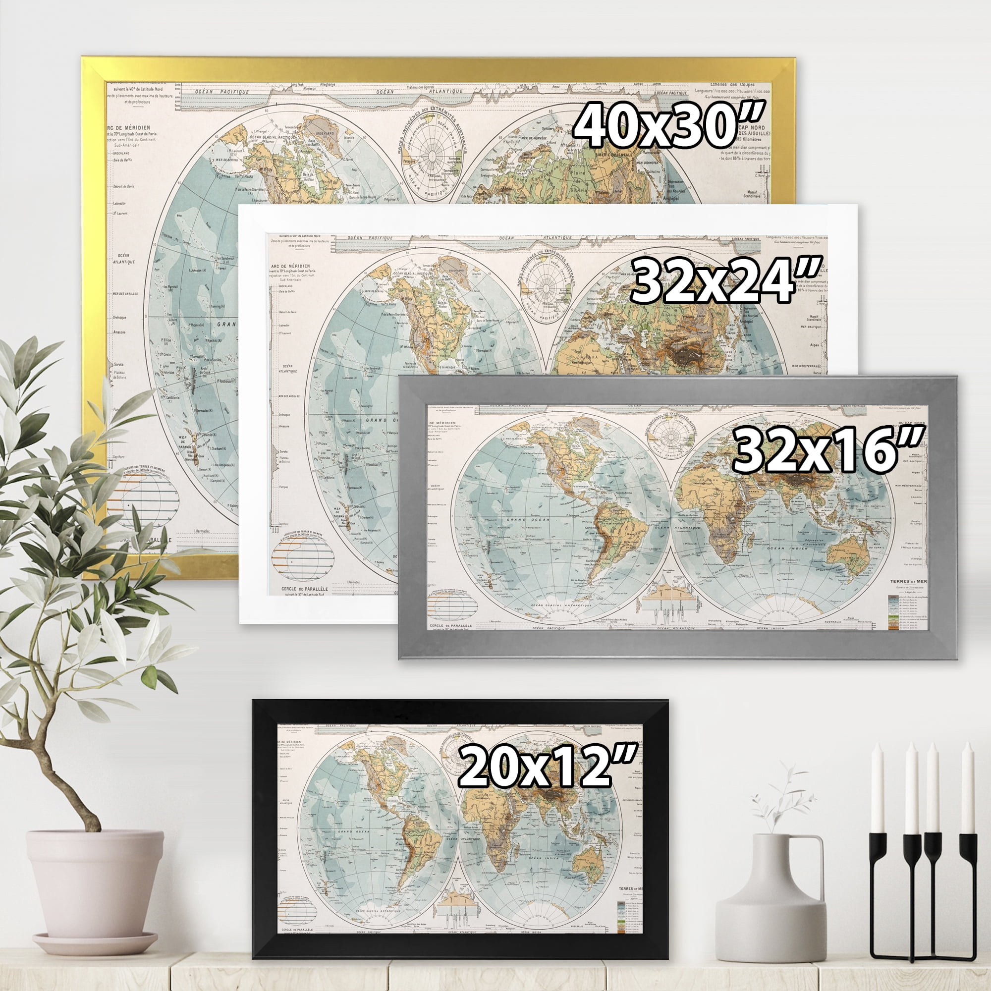 Designart 'Ancient World Map II' Rustic Framed Art Print