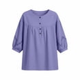 thumbnail image 5 of ClodeEU Women's Linen Blend 3/4 Sleeve Crewneck Shirt Top ,Solid Color Casual Loose Fit Summer Blouse Purple,Women's Plus XXXL, 5 of 8