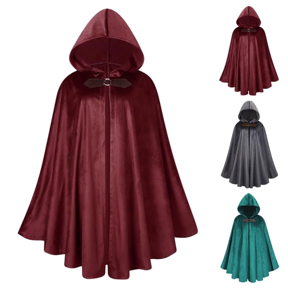SAWOBUUN Renaissance Hooded Cape Adult Suede Cloak Victorian Capelet Medieval Hobbit Halloween