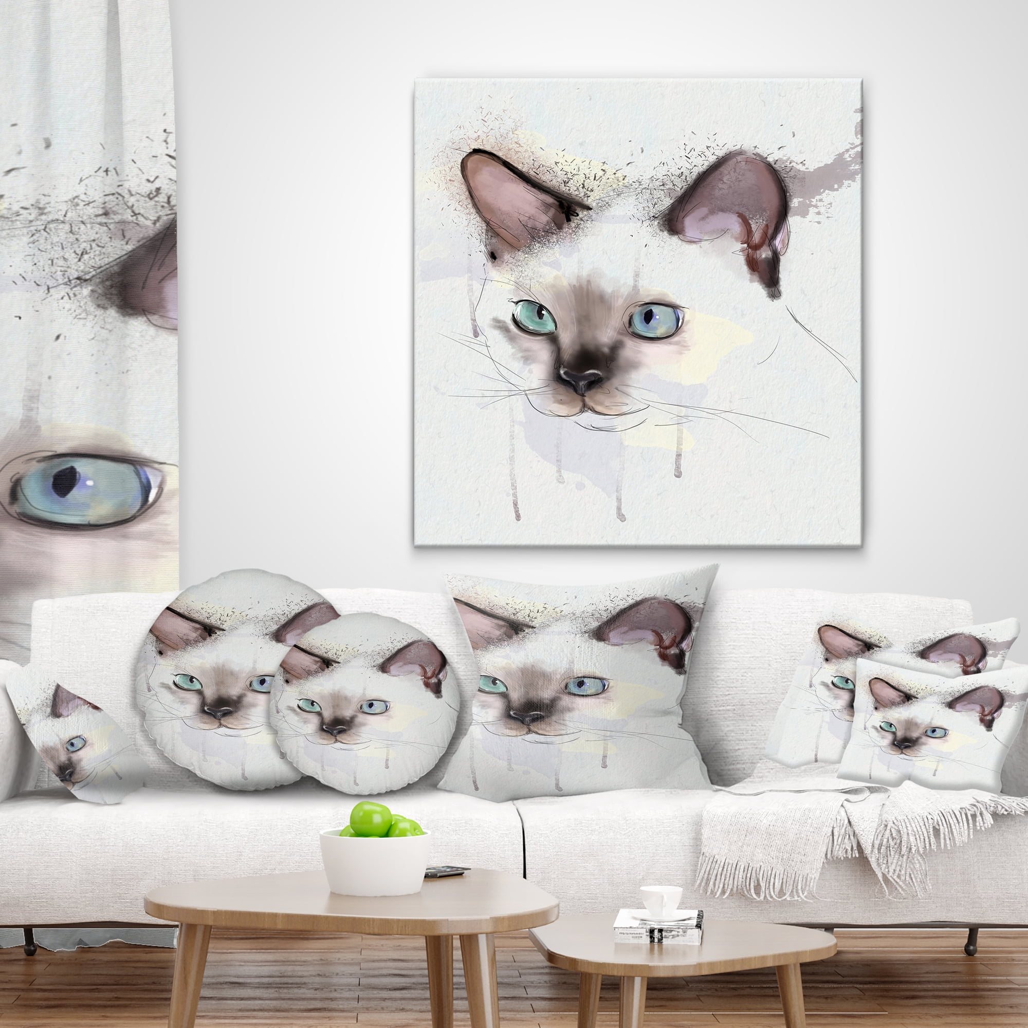 Designart Cute Hand drawn Cat Watercolor - Animal Throw Pillow - 18x18
