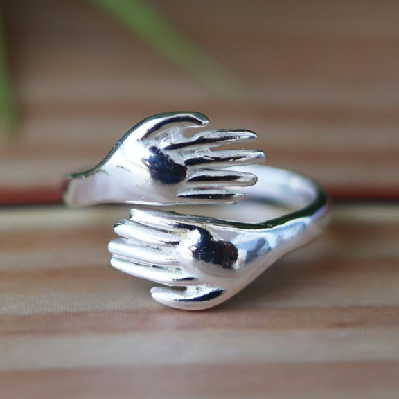 Silver Hug Ring, Hand Ring, Adjustable Ring, Friendship Ring, Minimalist Ring, Embrace Ring, Couple Ring, Love Symbol Ring, Everyday Jewelry