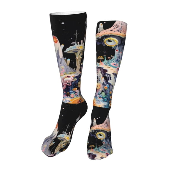 Rateoe Cute Mushroom Landscape print Women's Men's Novelty 20in Crew Socks Cotton Socks Knee High Socks for Walking,Running,Nurses,Pregnancy-One Size