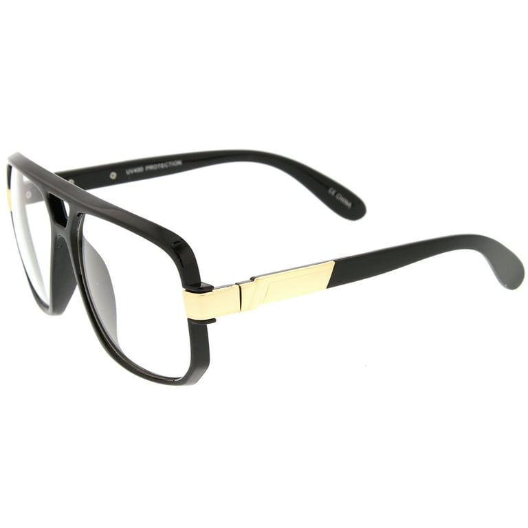 zerouv - classic flat top metal accented temples clear lens square