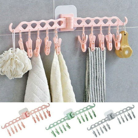 

Travelwant Foldable Clip Hangers with Drying Clips Wall Mounted Foldable Drying Racks Underwear Hanger with Clips Plastic Laundry Clip and Drip Drying Hanger for Socks Bras Lingerie Clothes