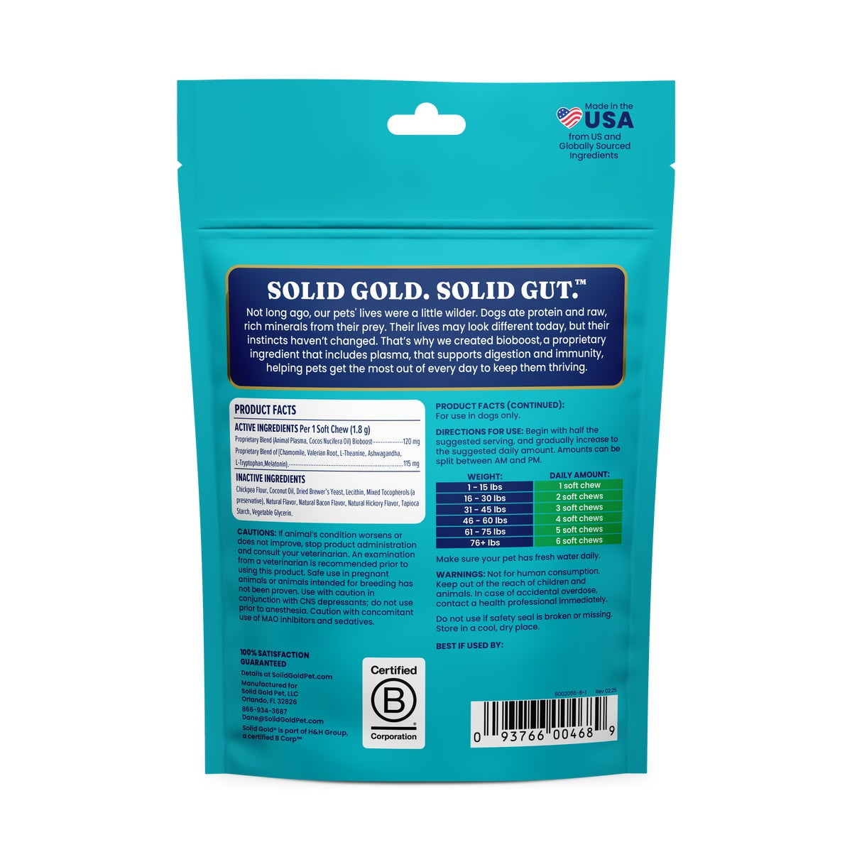 Solid Gold Calming Supplement for Dogs, for Anxiety and Stress Relief, Bacon 60 Count