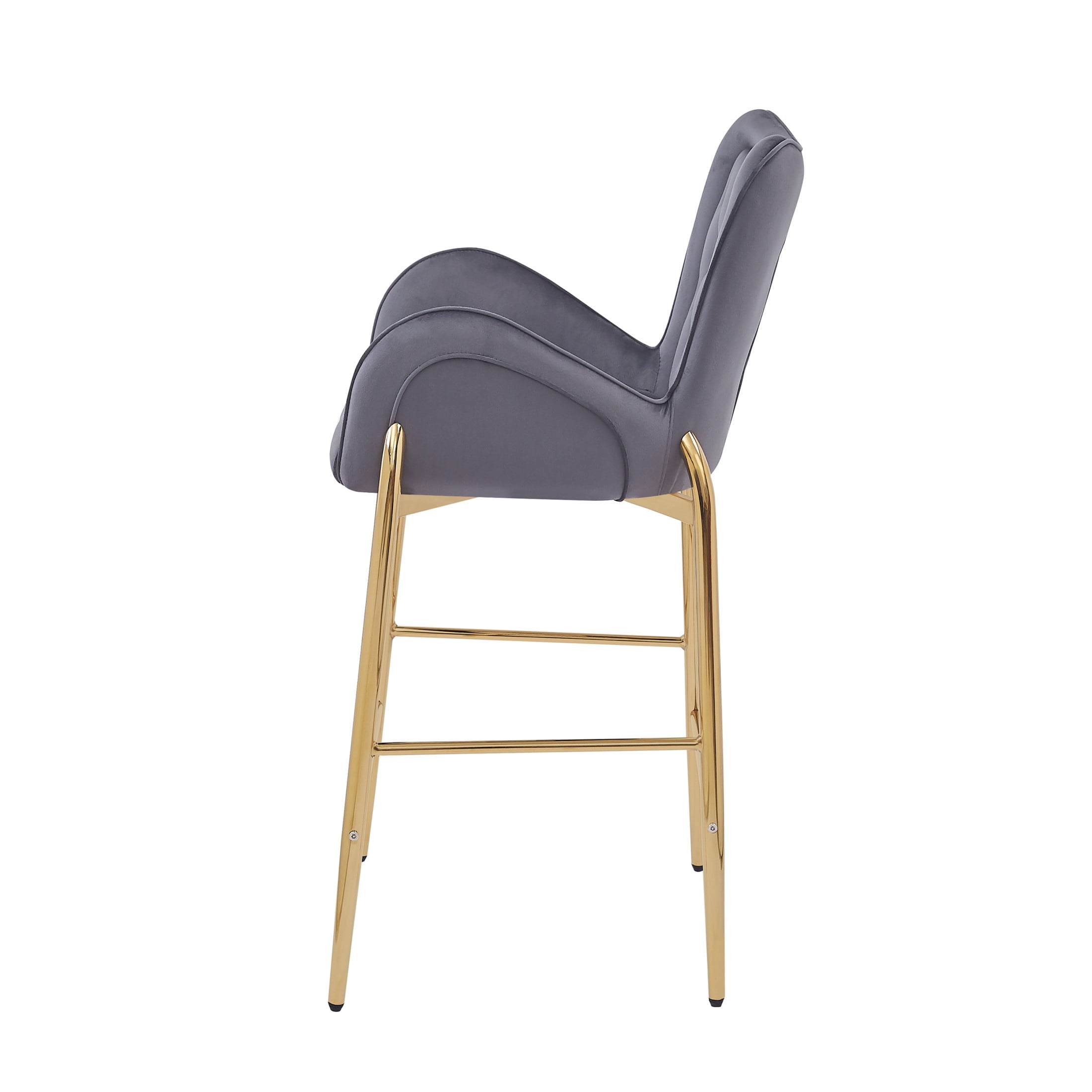 Velvet Counter Height Bar Stools with Golden Metal Frame & Tufted Back, Gray, Set of 2