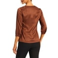 thumbnail image 3 of INSPIRE CHIC Women's Casual Dressy Office Blouses 3/4 Sleeve V Neck Satin Shirt M Brown, 3 of 6