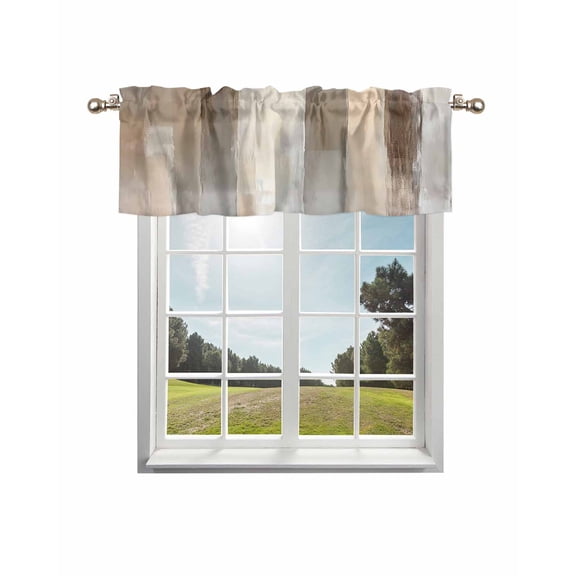 Brown Grey Kitchen Curtain Valances for Windows Farmhouse Short Curtains, Abstract Neutral Textured Modern Minimalist Rod Pocket Valance Curtain for Bedroom Cafe Living Room 54"x18"