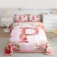 thumbnail image 3 of Homewish Letter P Monogrammed Full Size Comforter Sets,Romantic Flower Bedding Comforter Set,Colorful Floral Bedding Sets For Girls Kids,Microfiber Room Decorative Reversible,3 Pieces, 3 of 9