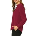 thumbnail image 5 of INSPIRE CHIC Women's Stand Collar Pleated Button Keyhole Button Blouse L Burgundy, 5 of 8