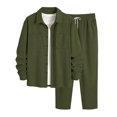 thumbnail image 3 of StSilkitty Men's 2 Piece Outfit Long Sleeve Collared Button down Shirts and Loose Pants Sets Solid Color Lightweight Casual Set, 3 of 7