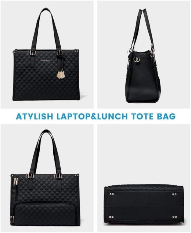 3 In 1 Tote Bag With Lunch Compartment,15.6 Inch Tote Bags with Lunch Compartment, Lunch Bag Women Insulated, for Work Travel (Black)