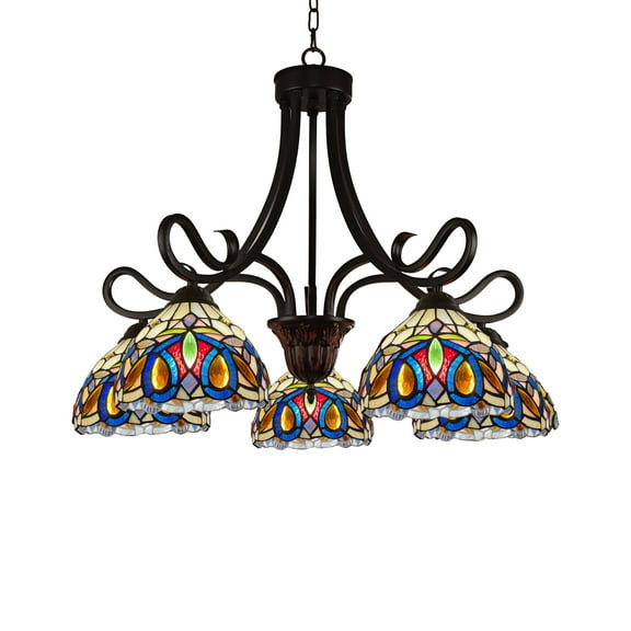 Radiance Goods Victorian Tiffany-Style Dark Bronze 5 Light Large Chandelier 27" Wide