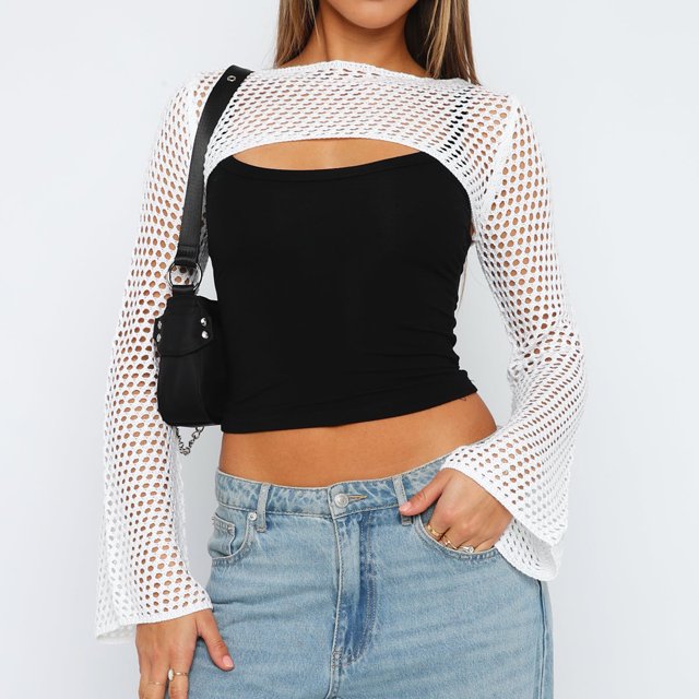 Señoras Hollow Out Top O Neck Super Short Pullover Elegante Color Sólido Streetwear FLhrweasw Nuevo
