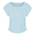 thumbnail image 2 of TODOZO T Shirts for Women Casual Lightweight Soft Basic Tees 92% Cotton Blue Regular Shoulder Short Sleeve T Shirt for Women Summer Slimming and Fashionable with Pleats Waist Cinching Short Body., 2 of 6