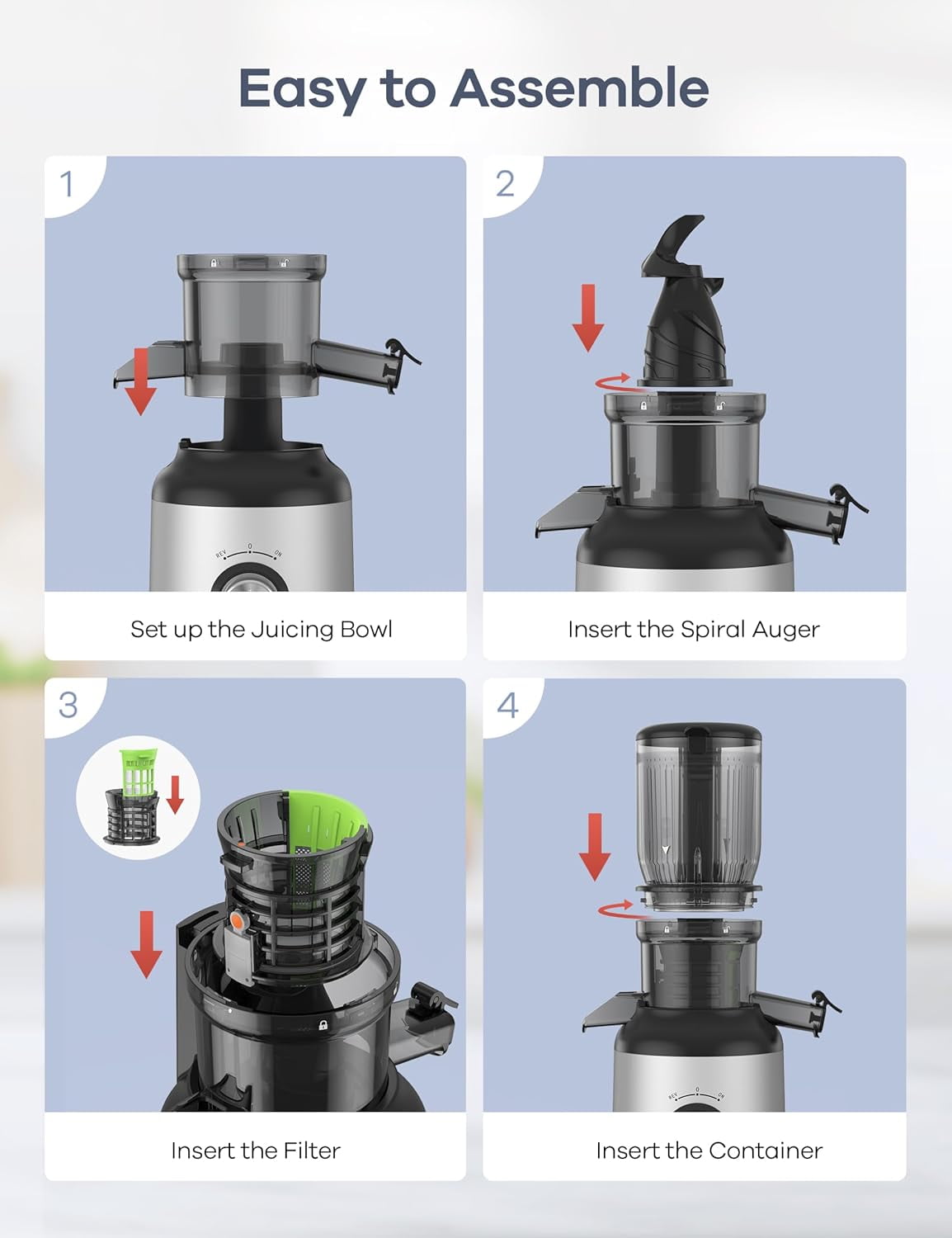 Cold Press Juicer 4.3 Inch Compact Masticating  with 3 Filters One-Touch Quiet Operation  Silver