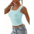 thumbnail image 4 of ZAXARRA Women Wide Straps Crop Tank Tops Casual Floral Sleeveless Lettuce Trim Slim Fit Crop Cami Vest Tops, 4 of 5