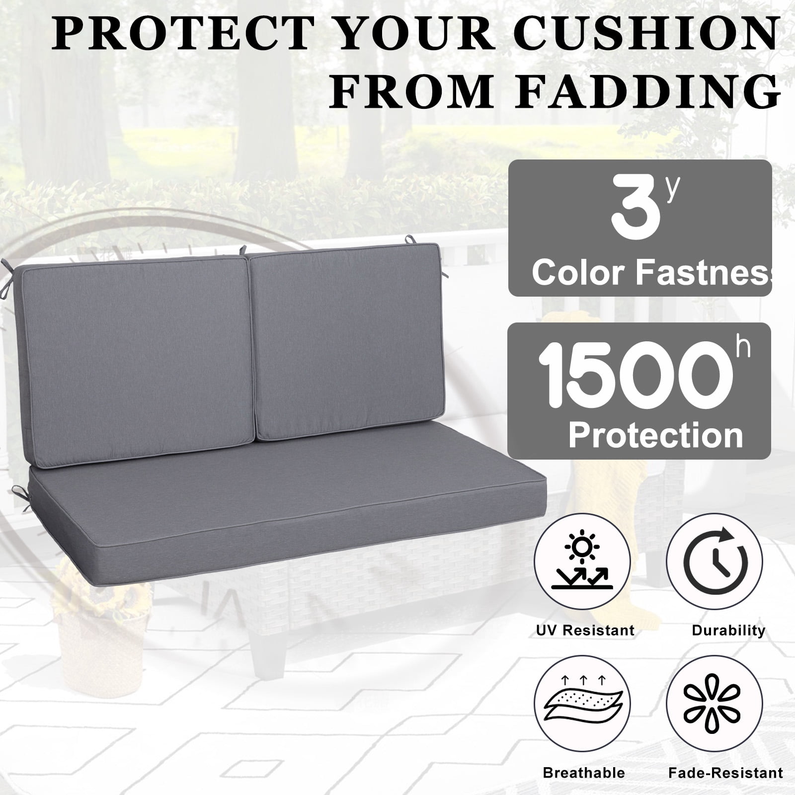 swing Outdoor Loveseat Cushion Set 48 x 25 inch,Waterproof Weather & Fade Resistant Seat and Backrest Cushion Set for Couch, Swing, Bench