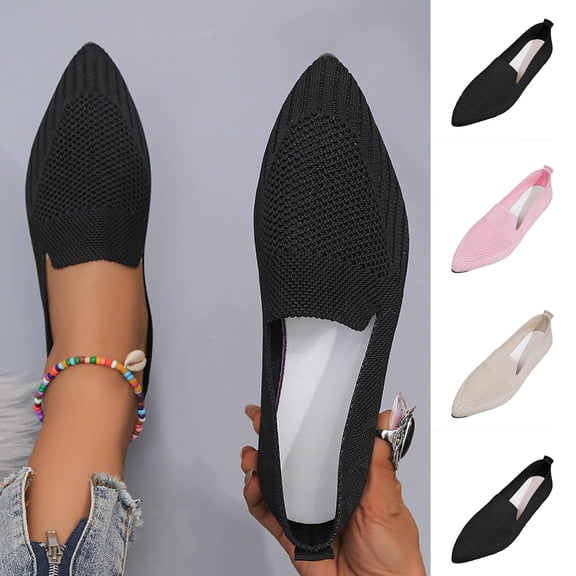 Miluxas Women's Pointed Toe Flats Breathable Knit Ballet Flats Comfortable Dressy Slip On Shoes for Work office Lightweight Washable Walking Pink 9.5(43)