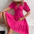 thumbnail image 6 of New Summer Plus Size Dresses for Women 2024 Fashion Solid Color Slim High-waist V-neck Mid-sleeve Dress Short Sleeve V-neck Knee-length Dress, 6 of 8