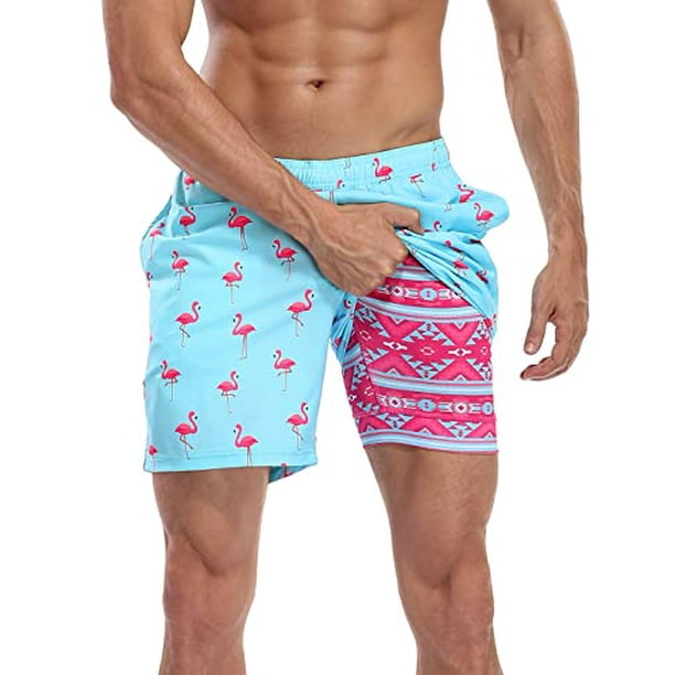 Men s Swim Trunks with Compression Liner 7 Inch Inseam Quick Dry Swim  Shorts Party Like a Flock Star Tribal - L