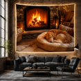 thumbnail image 6 of Sleeping Golden Retriever By Stone Fireplace In Warm Light, Cozy Rustic for Dog Owners, Detailed Artwork Christmas Gift, Tapestry Wall Hanging for Living Room and Bedroom, 6 of 7
