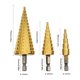 thumbnail image 4 of Juego de 3 brocas escalonadas HSS, 4-12 mm, 4-20 mm, 4-32 mm, broca cónica de titanio para madera y metal, vástago hexagonal, herramienta de cambio rápido., 4 of 4
