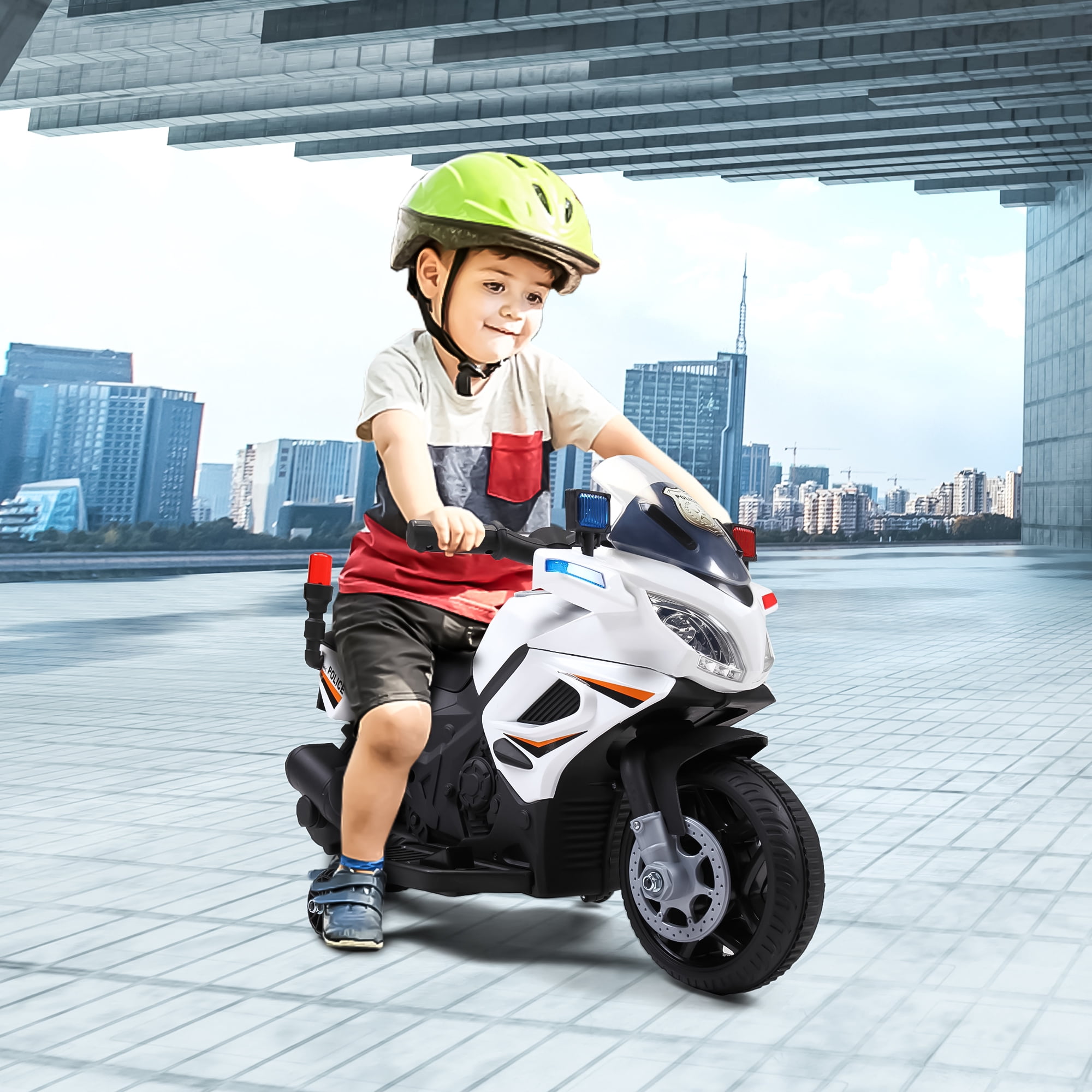 6v Battery Powered White Motorcycle Ride on Toy Kids Bike 3 Wheel Driveway Fun for sale online 