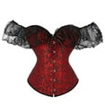 thumbnail image 1 of Hauts Corset pour Femmes Bustier Rétro à Armatures avec Laçage Élégant Satin Manches Courtes Floral Rehausseur Moulant Gaine pour, 1 of 7
