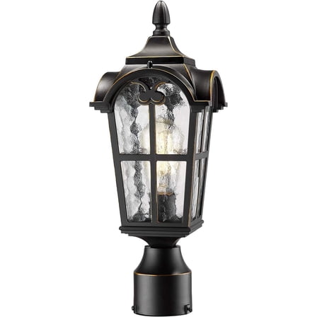 Emliviar 16.9" Vintage Outdoor Post Lights,  Black Finish with Water Glass Shade, WE215P BG
