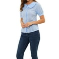 thumbnail image 4 of INSPIRE CHIC Women's Blouse Peter Pan Collar Swiss Dot Short Sleeve Top S Light Blue, 4 of 5