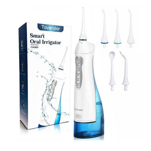 TOVENDOR Irrigador bucal dental eléctrico inalámbrico recargable IPX7 impermeable 300 ml limpiador de dientes de agua de viaje con 5 puntas para el cuidado de los frenillos, limpieza de encías en el h